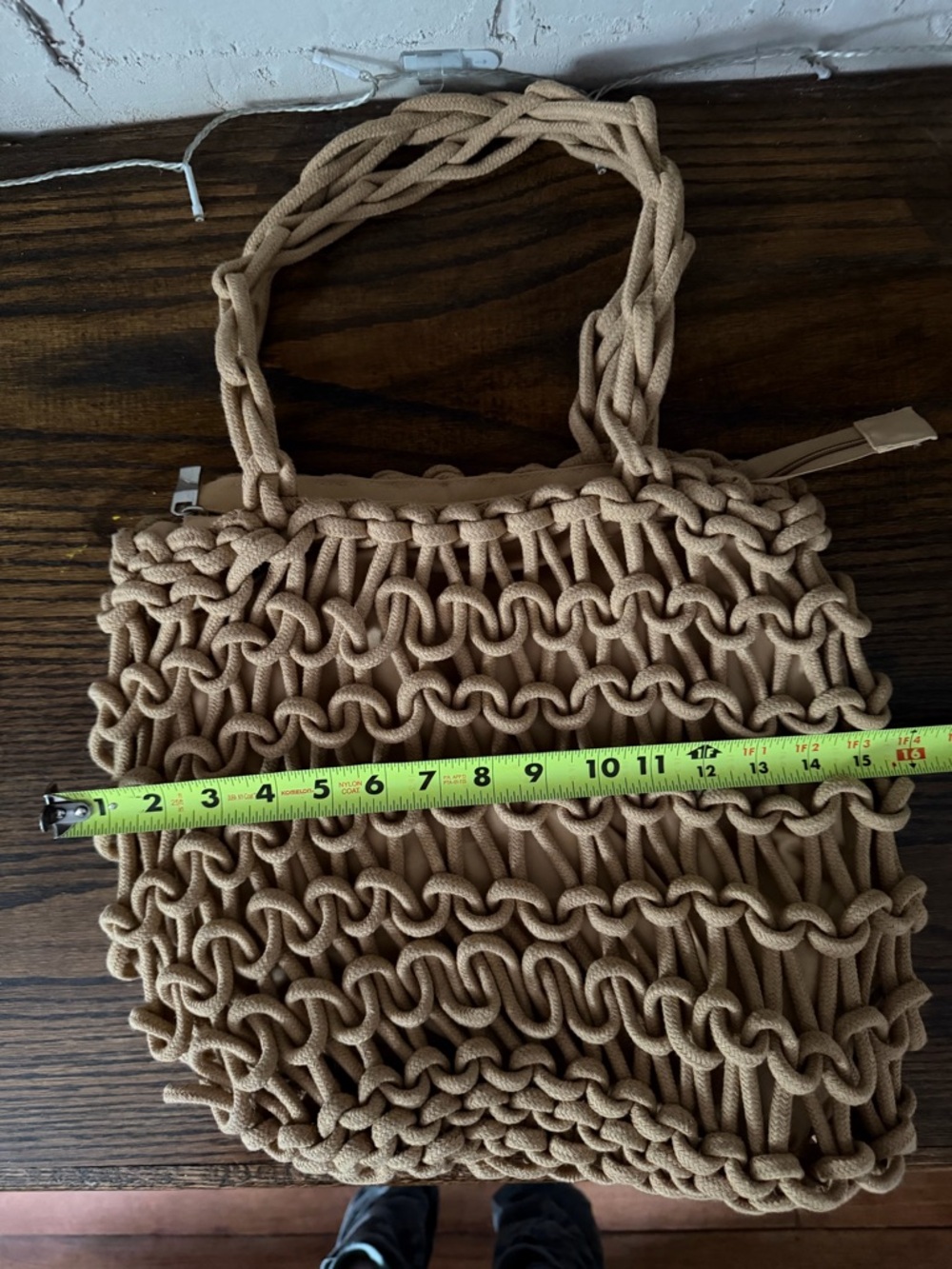 Woven Macramé Tote Bag in Tan - Picture 10 of 11
